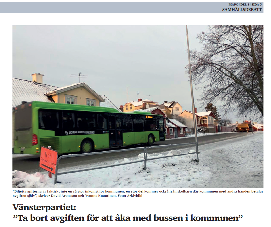 Bild på buss i vinterstadstrafik
